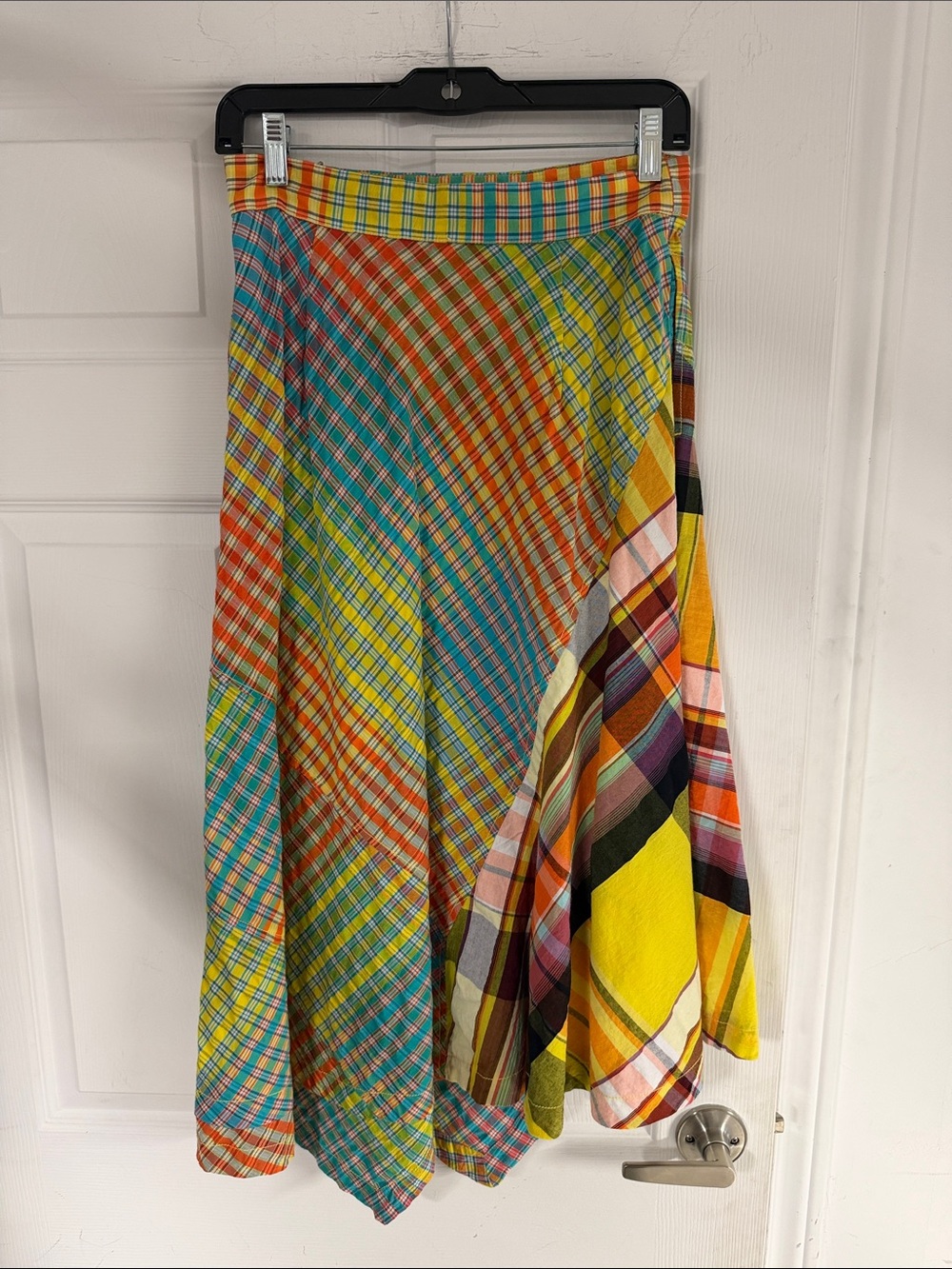 Free People Multi-Color Asymmetrical Plaid Midi Skirt - Yellow, Blue & Red - Picture 1 of 1